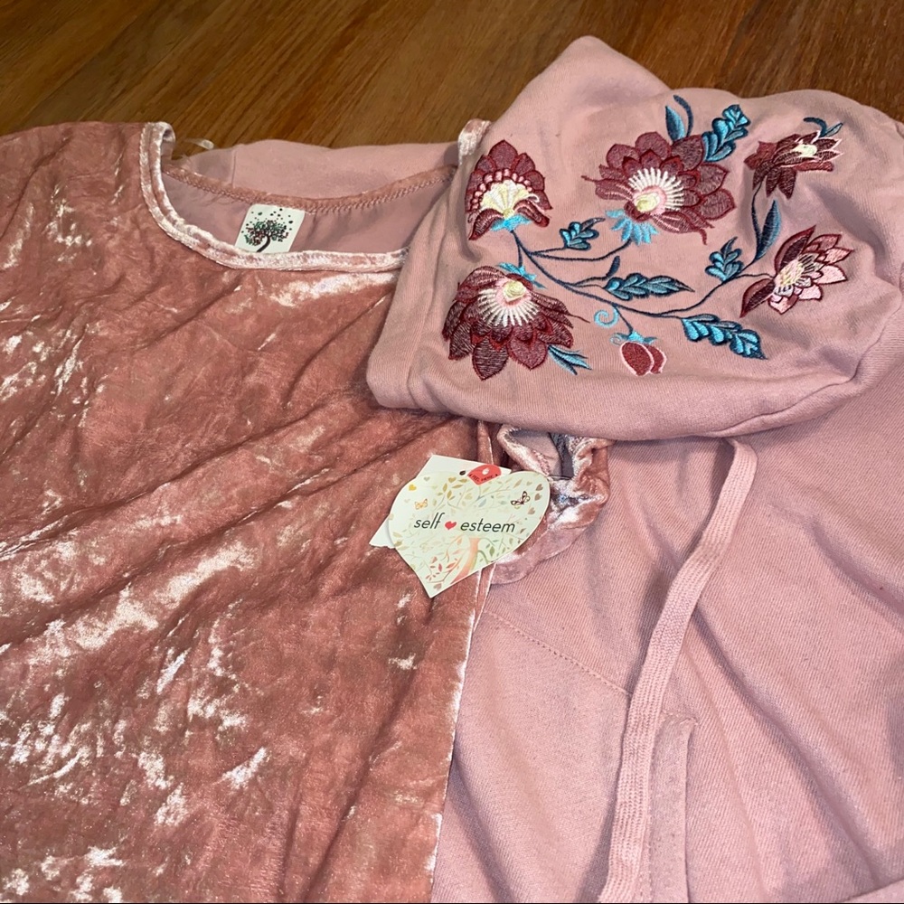 Light Pink Hoodie with Floral Embroidery on Hood